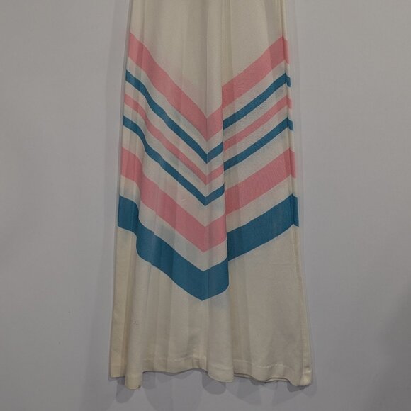 Partout Junior Knit Sleeveless V-Neck Maxi Dress Cream Blue Pink Size 7 - Picture 2 of 3